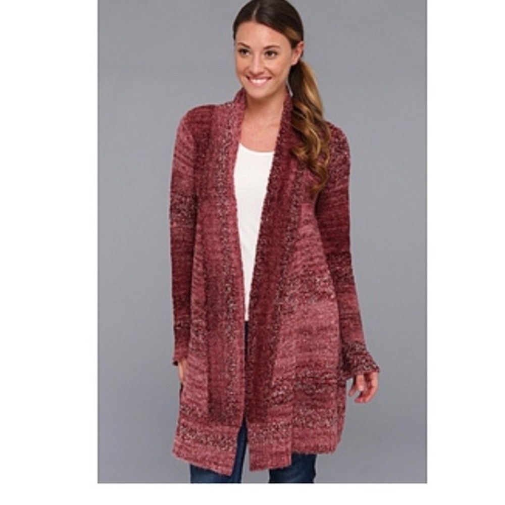 Prana Rhonda Duster Open Front Cardigan Wool Blend Pink Red‎ Size Small